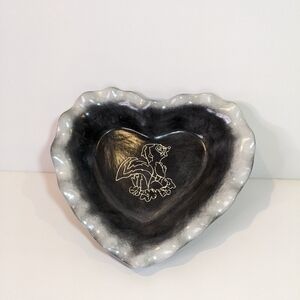 Heart Dish Bambi Skunk Flower Handmade Ceramic Catch-all Etched Scallop Pottery